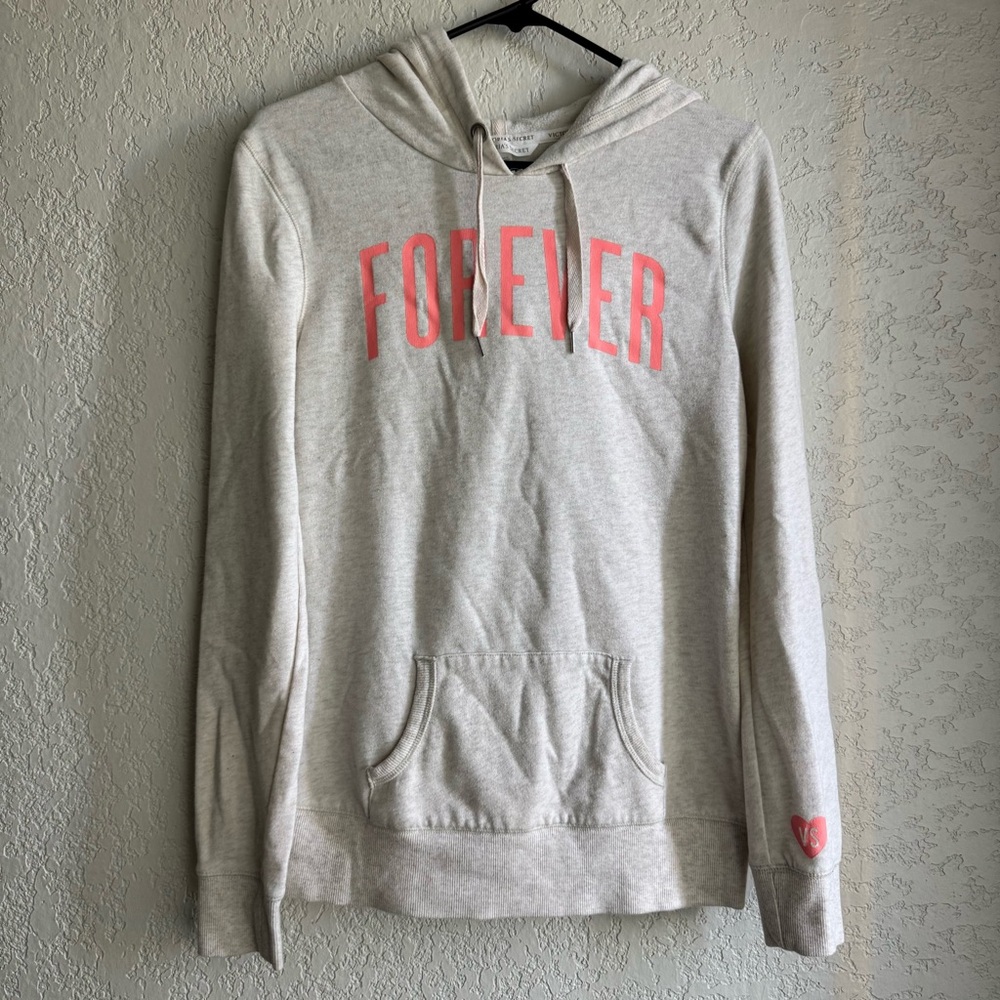 Victoria's Secret Tan Cream Pullover Hoodie Size Small S Forever Sweater Pockets